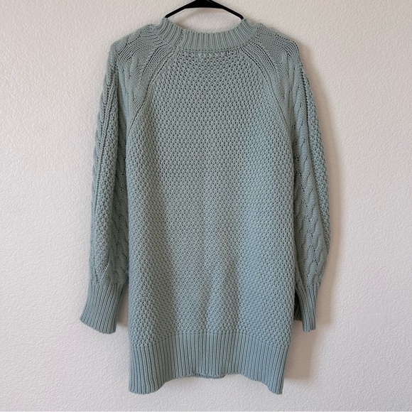 Women's Oversized Small Cable Knit Chunky Sweater dress Long Sleeve- Light Blue - Picture 2 of 10